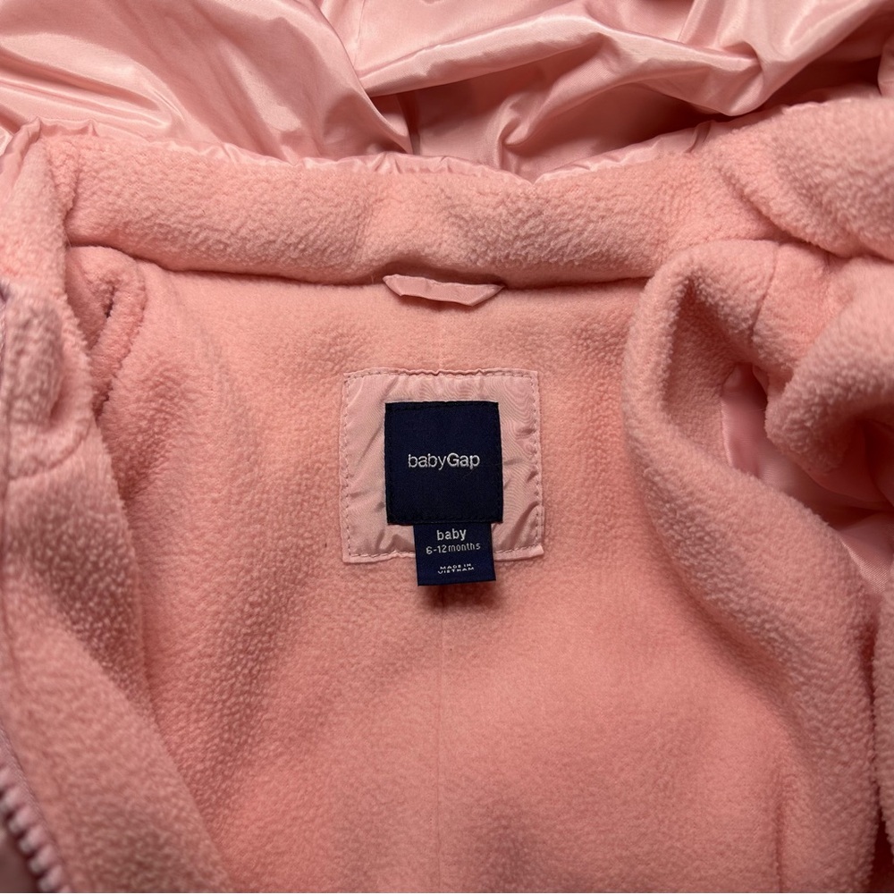 Baby Gap Pink Fleece-Lined Snowsuit 6-12M | Hooded Winter Outdoor Body Suit - Picture 5 of 7